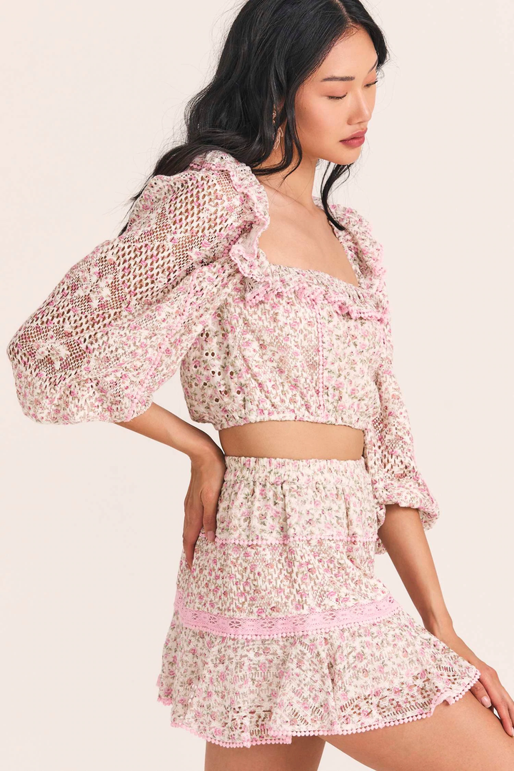 Love Shack Fancy - Dorabella Crop Top in Petunia Pink Tops
