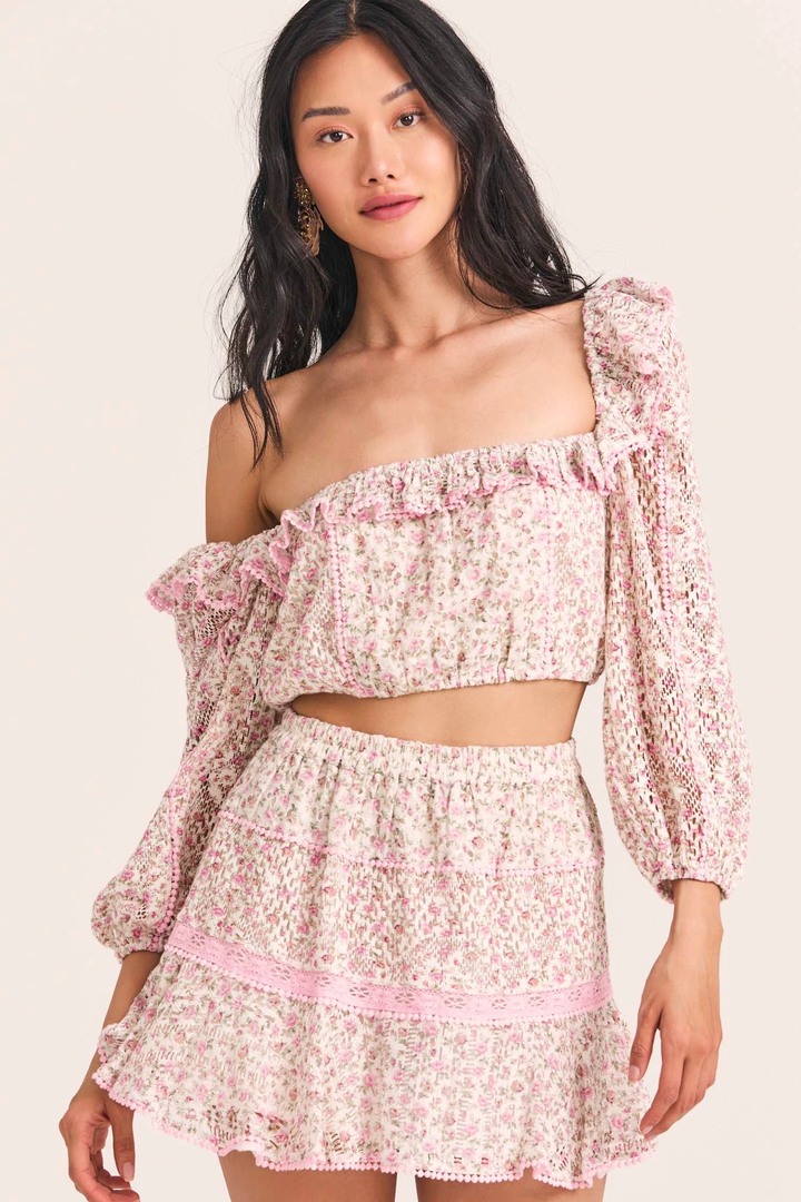 Love Shack Fancy - Dorabella Crop Top in Petunia Pink Tops