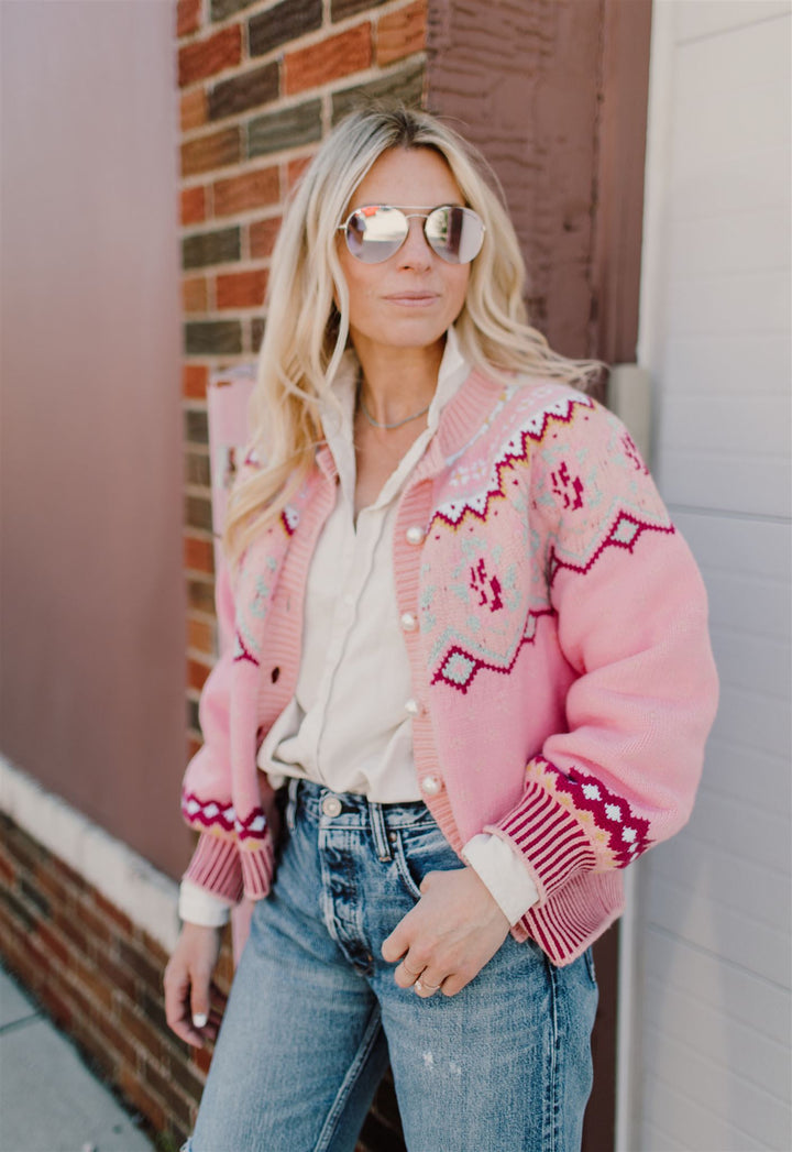 Love Shack Fancy - Honeypie Boyfriend Cardigan in Berry Smash Cardigans