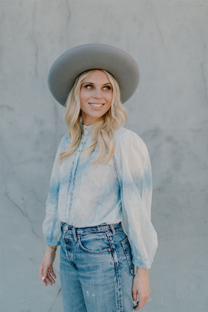 Love Shack Fancy - Ronda Top in Pacific Indigo Hand Dye Tops