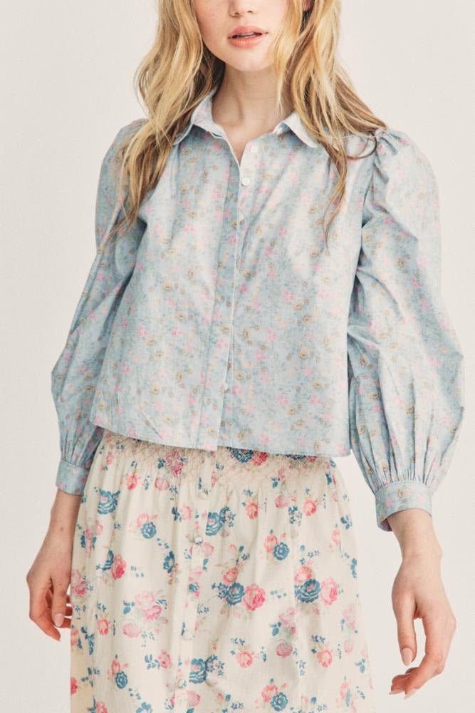 Love Shack Fancy - Sansom Blouse in Baby Blue Skies Tops