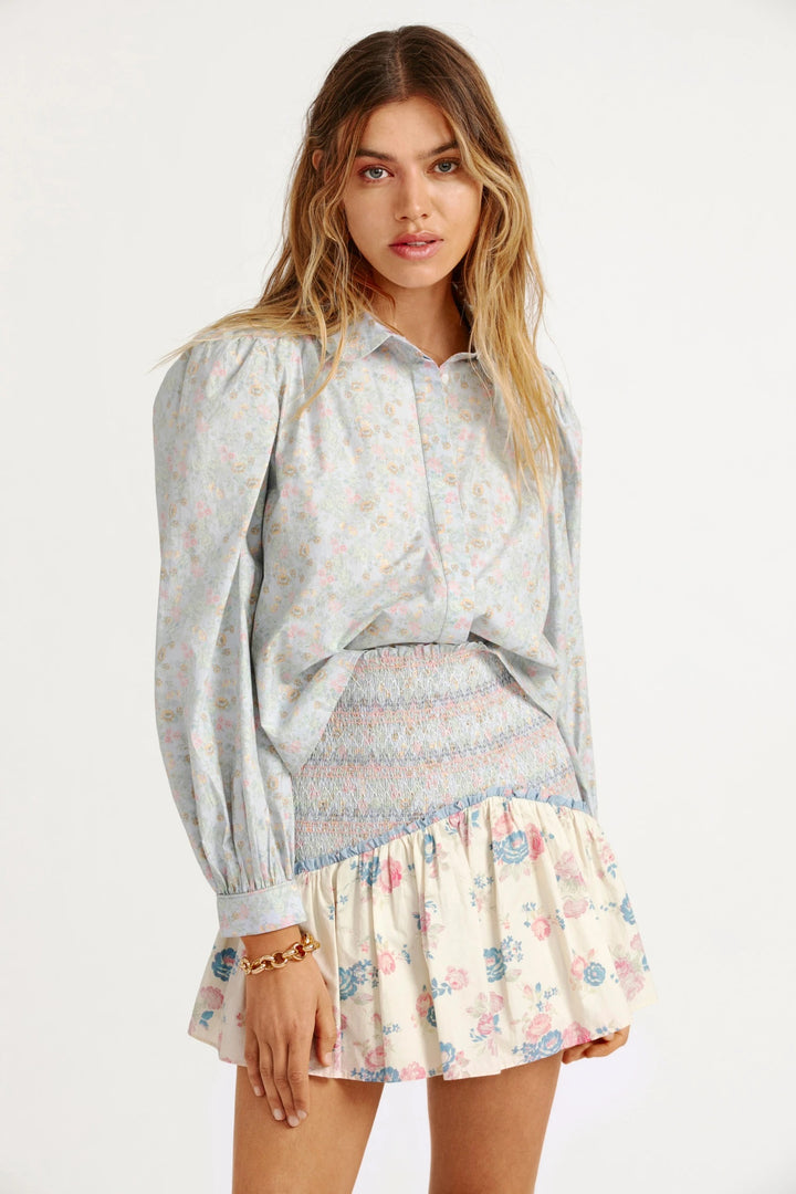 Love Shack Fancy - Sansom Blouse in Baby Blue Skies Tops