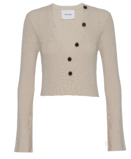 Frame - Long Sleeve Rib V Top in Vanilla
