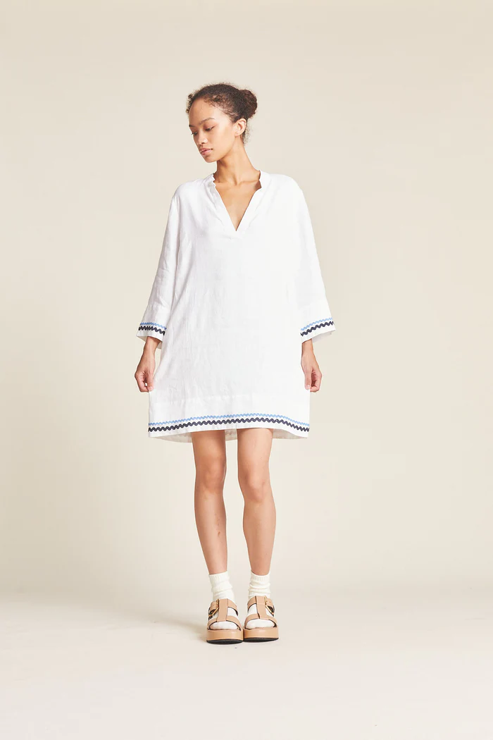 Trovata - Lucca Shift Dress in White w/ Ric Rac