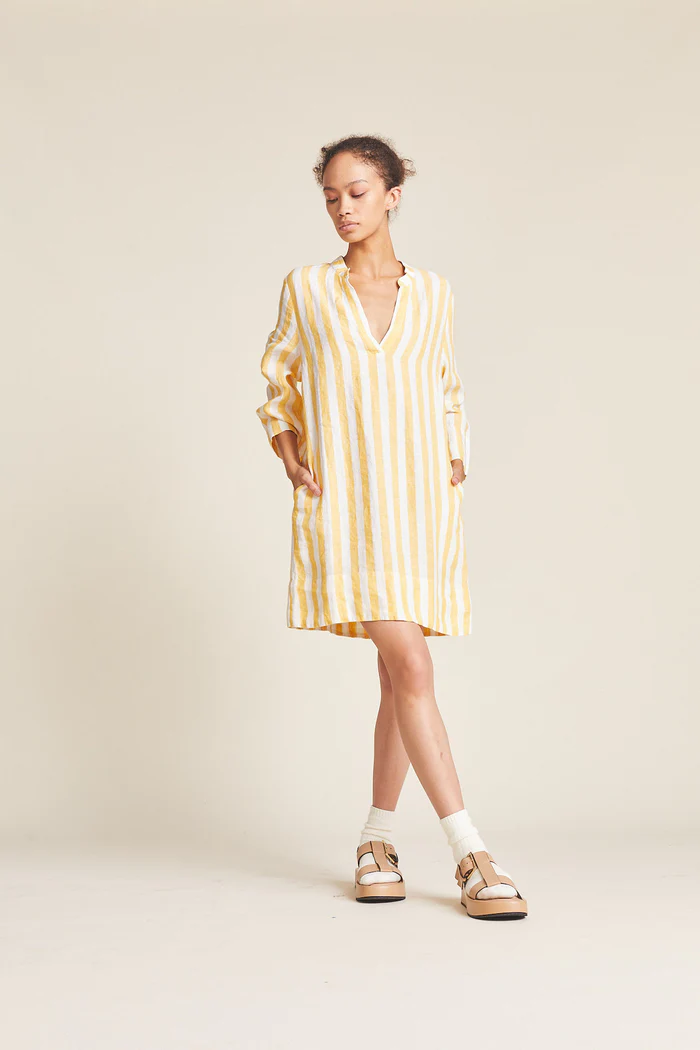 Trovata - Lucca Shift Dress in Yellow Awning Stripe Dresses