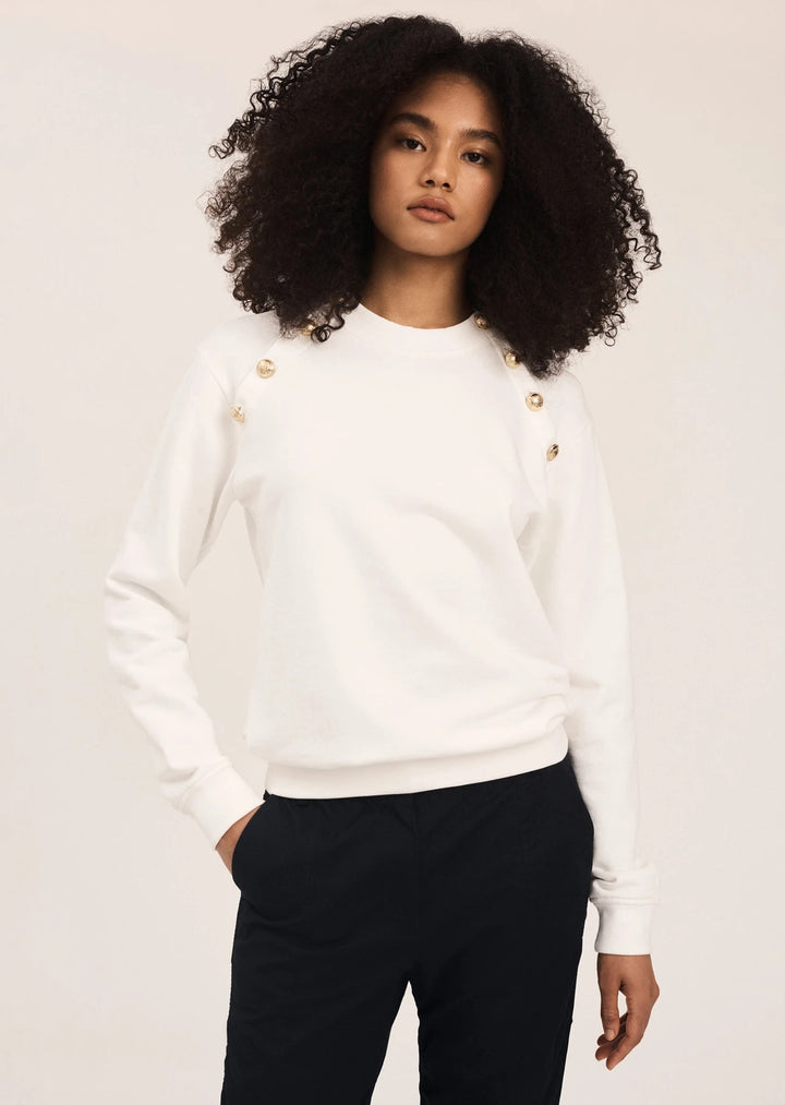 Derek Lam 10 Crosby - Lucie Sweatshirt with Sailor Buttons in Soft White