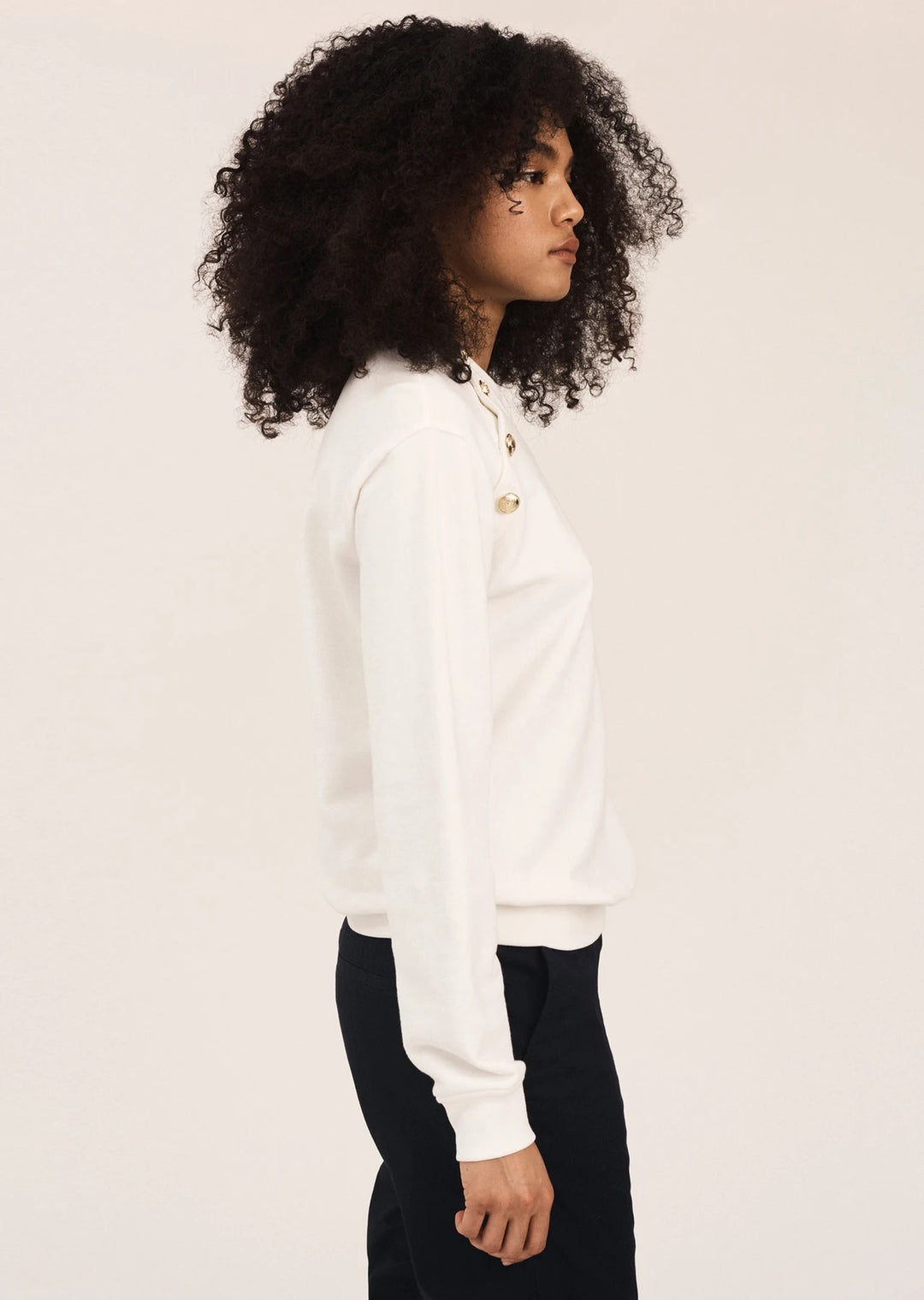 Derek Lam 10 Crosby - Lucie Sweatshirt with Sailor Buttons in Soft White