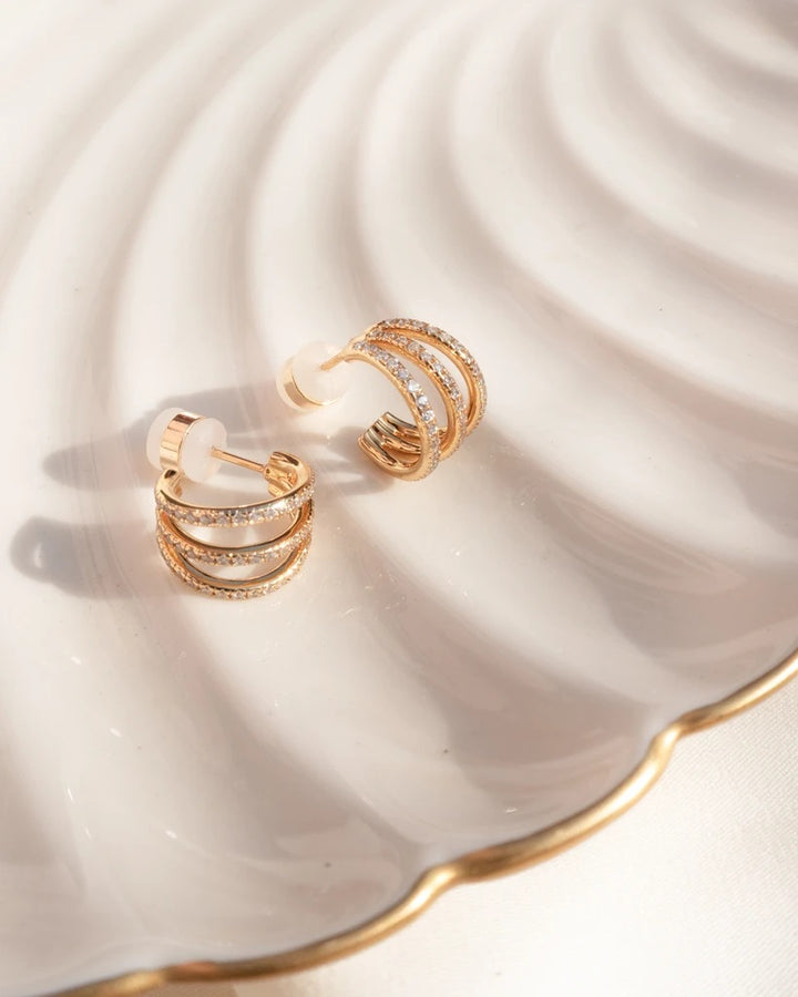 LUV AJ - Pave Baby Bastille Hoops in Gold Jewelry
