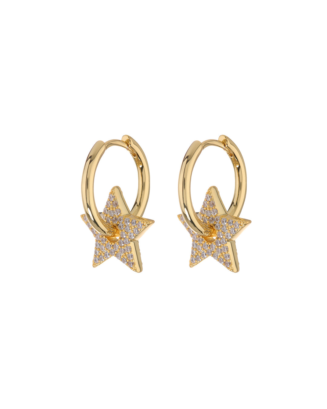 LUV AJ - Pave Star Charm Hoops in Gold Jewelry