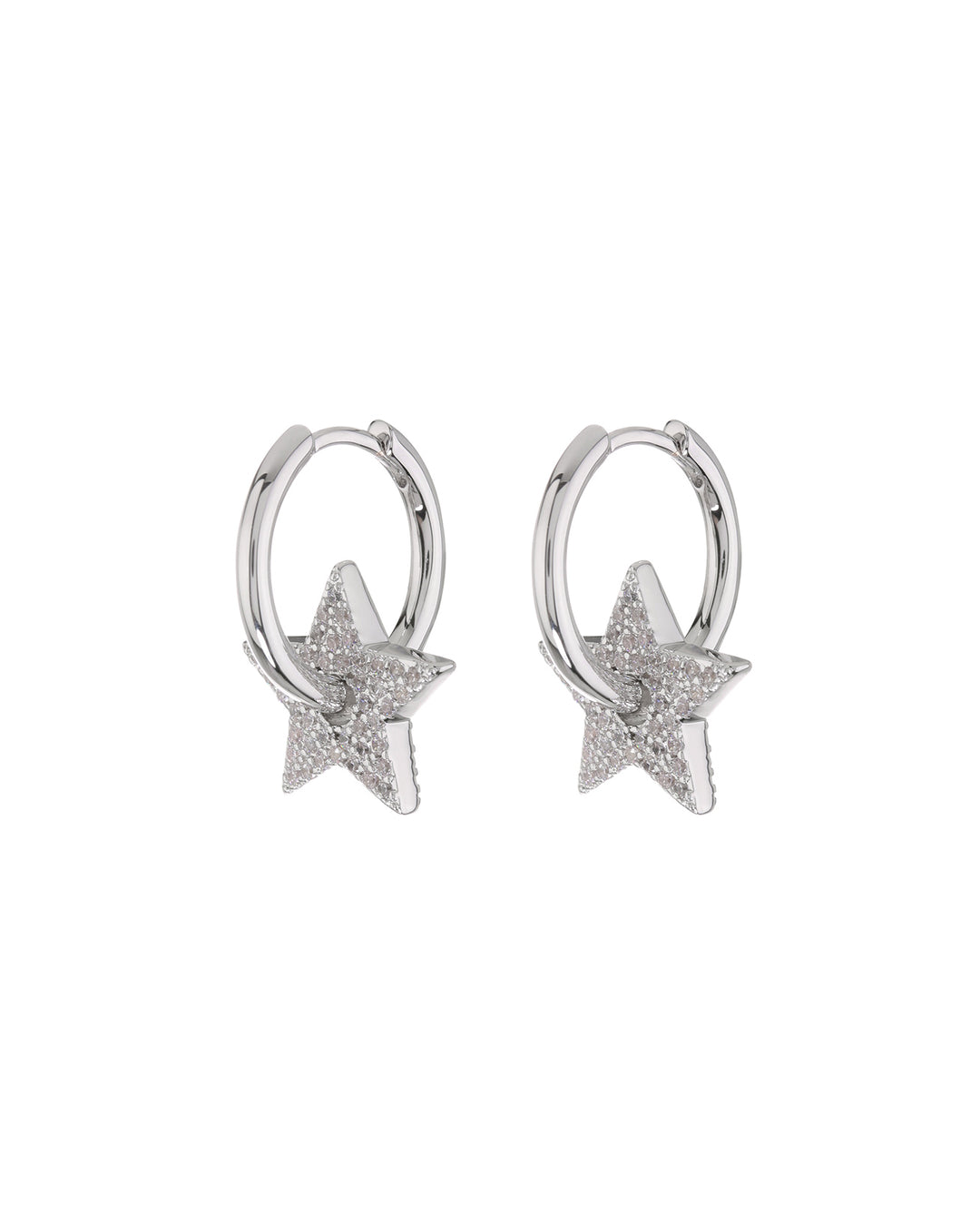 LUV AJ - Pave Star Charm Hoops in Silver Jewelry