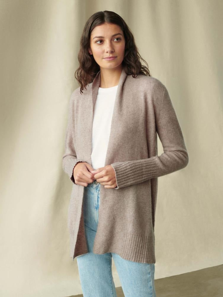 White + Warren - Cashmere Luxe Placket Open Cardigan in Oak Heather