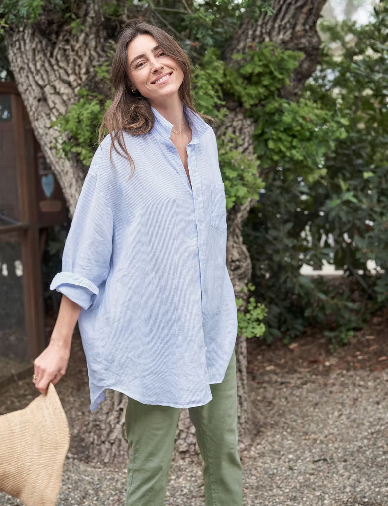 Frank & Eileen - Mackenzie in Blue Stripe Lived in Linen – Blond