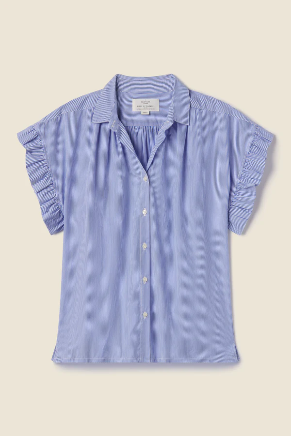 Trovata - Marianne B Ruffle Sleeve Shirt in Blue/White Stripe