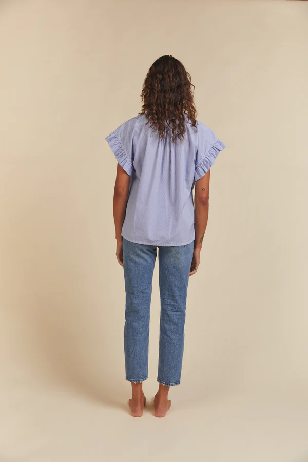 Trovata - Marianne B Ruffle Sleeve Shirt in Blue/White Stripe