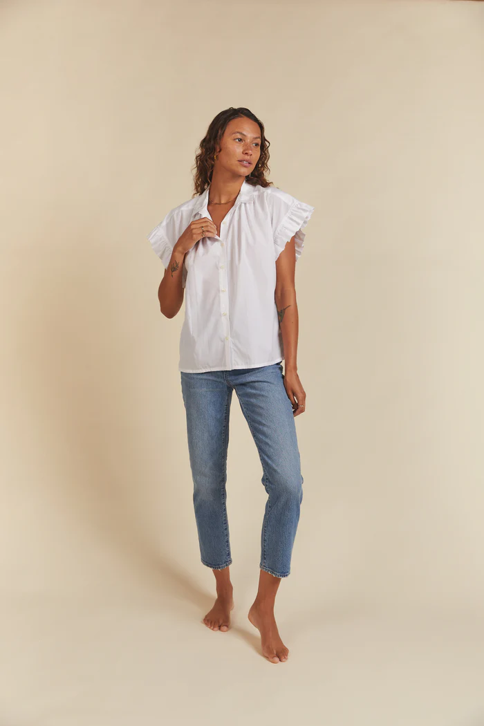TROVATA - Marianne B Ruffle Sleeve Shirt in White