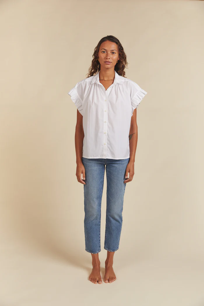 TROVATA - Marianne B Ruffle Sleeve Shirt in White