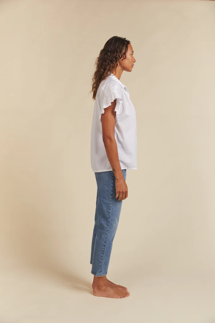TROVATA - Marianne B Ruffle Sleeve Shirt in White