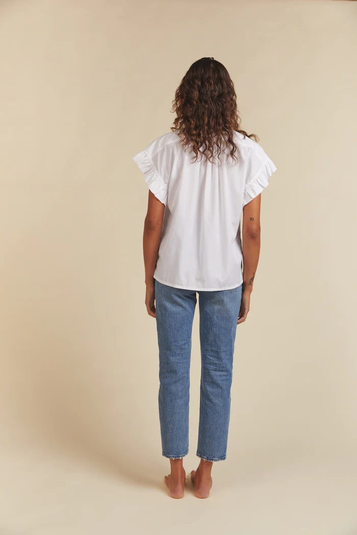 TROVATA - Marianne B Ruffle Sleeve Shirt in White