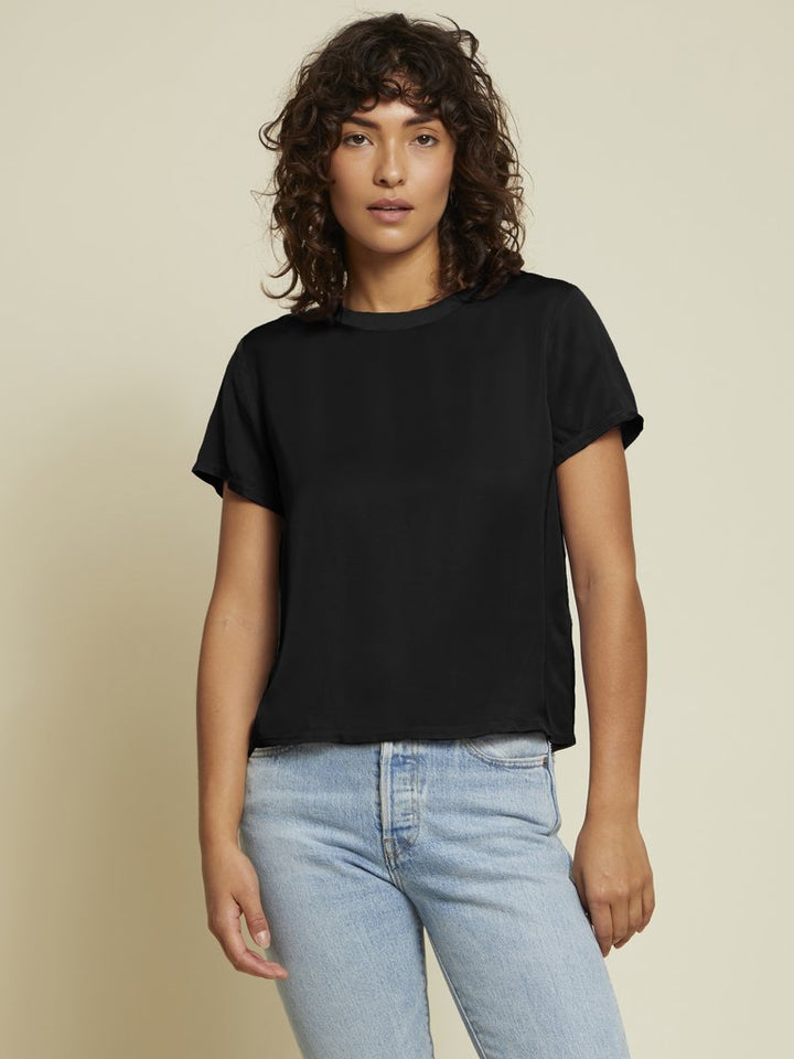 Nation LTD - Marie Sateen Boxy Crop Top in Black Tops