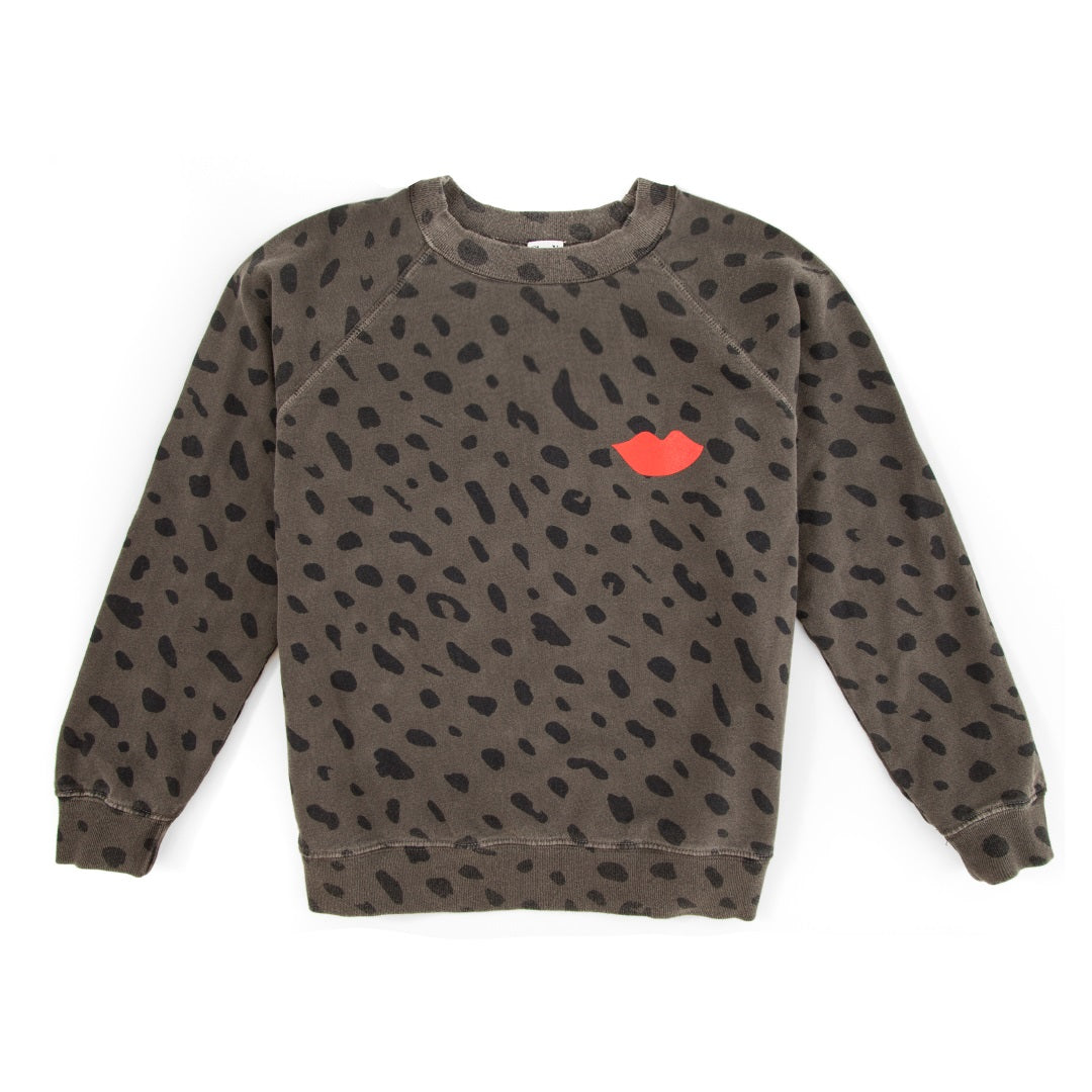 Clare V. - Sweatshirt in Faded Black w/ Navy Jaguar w/ Poppy Lips