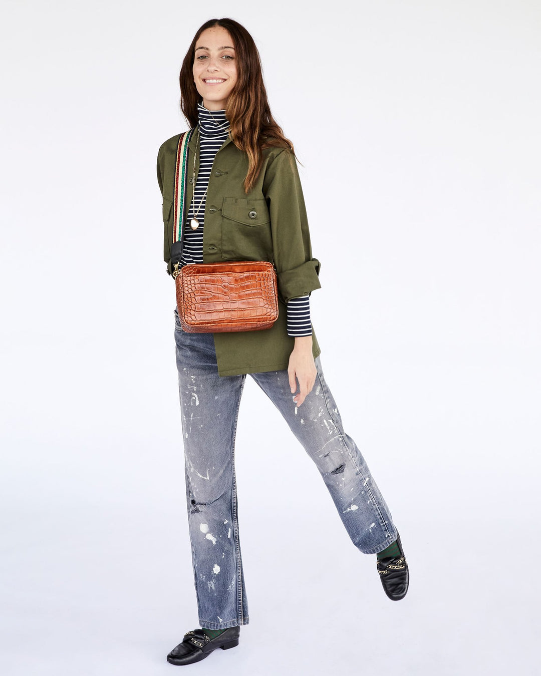Clare V. - Marisol w/ Front Pocket in Cuoio Autumn Croco
