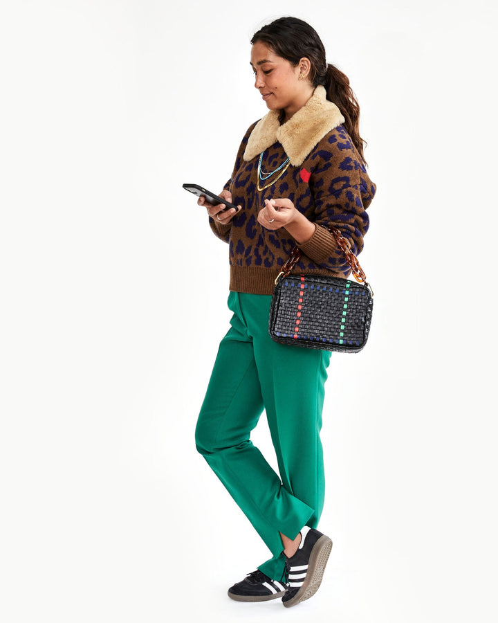 Clare V. - Marisol in Black w/ Pacific, Cherry Red & Parrot Green Plaid Woven Checker