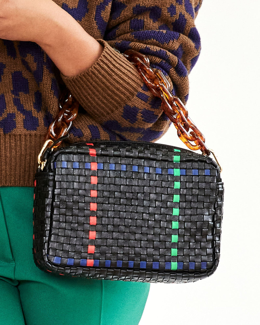 Clare V. - Marisol in Black w/ Pacific, Cherry Red & Parrot Green Plaid Woven Checker