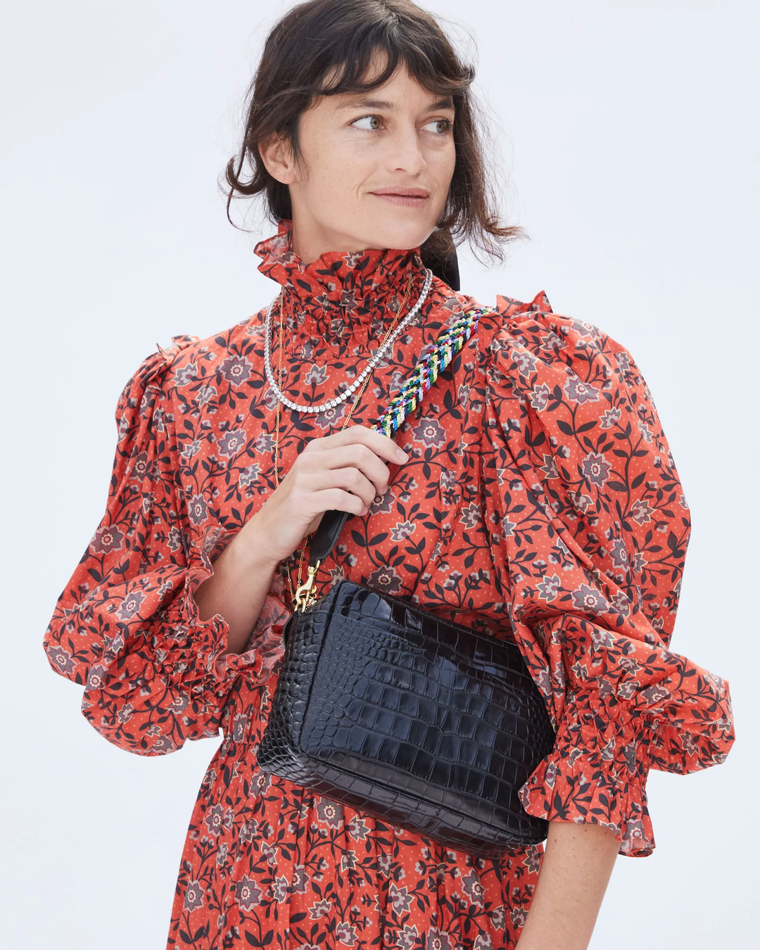 Clare V - Marisol w/ Front Pocket in Black Croco
