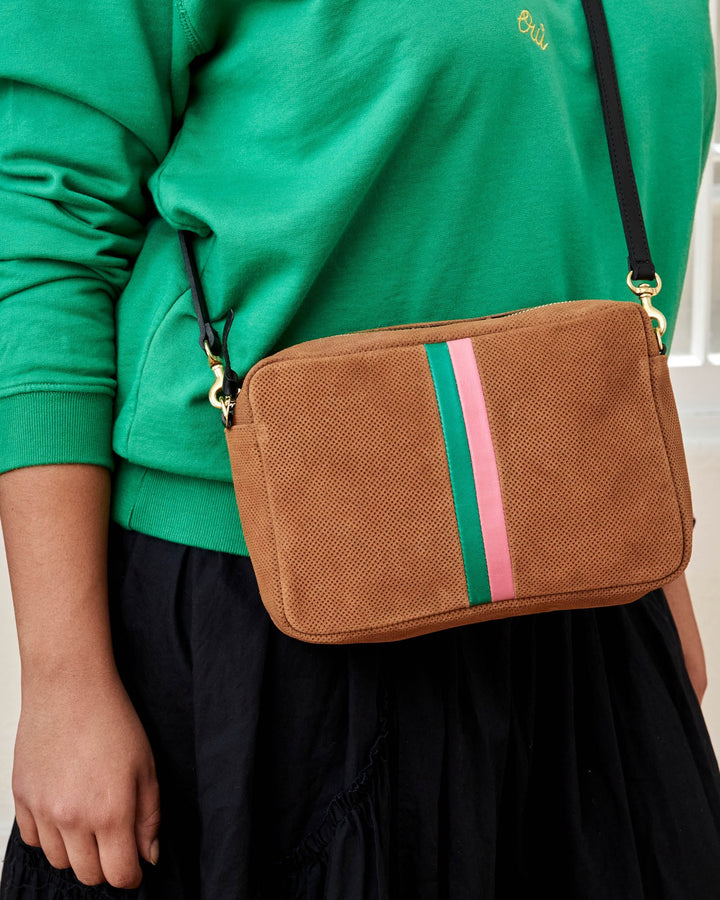 Clare V. - Marisol in Cognac Perf Suede w/ Emerald & Petal Italian Nappa Desert Stripes