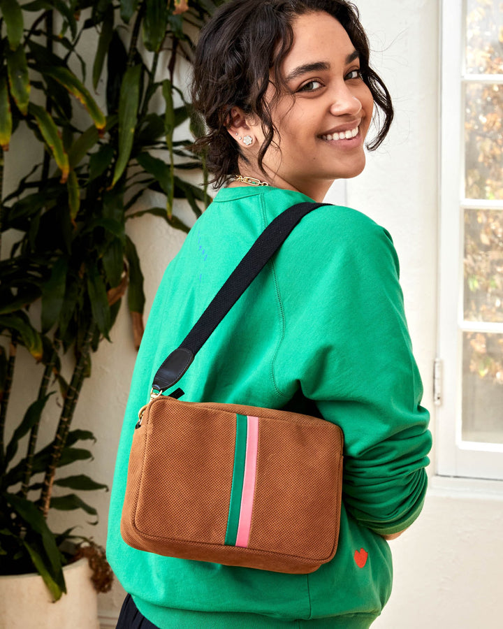 Clare V. - Marisol in Cognac Perf Suede w/ Emerald & Petal Italian Nappa Desert Stripes