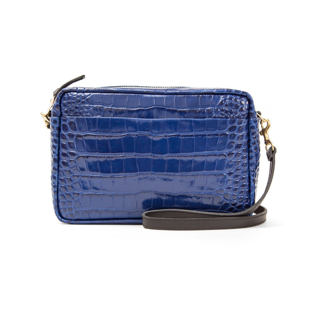 Clare V. - Marisol w/ Front Pocket in Blue Glossy Croco
