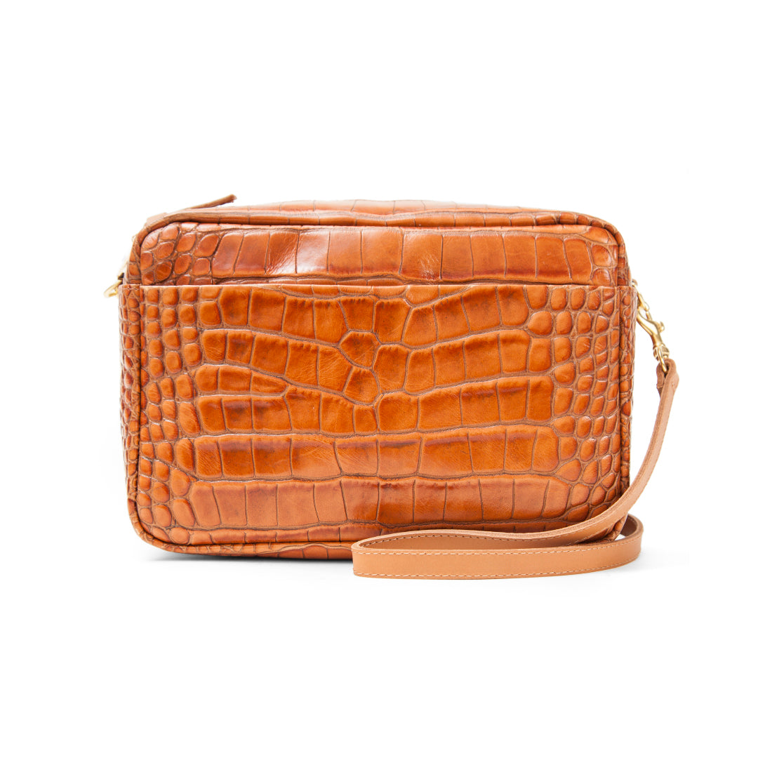 Clare V. Marisol Crossbody Handbag - Camel Suede/Desert Inlay Stripes