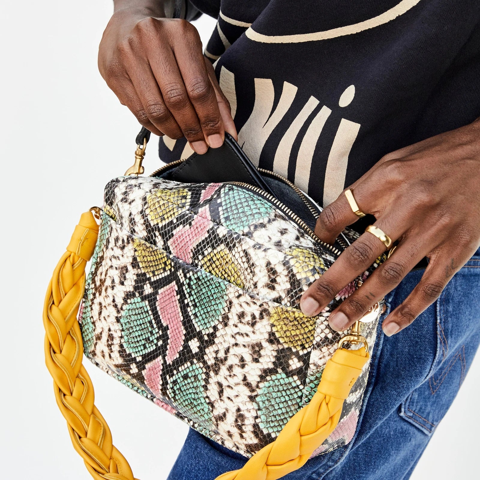 Clare V. - Marisol w/ Front Pocket Bag in Pastel Painted Snake