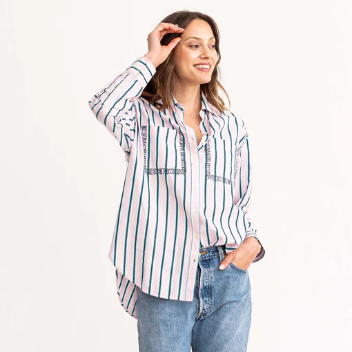 KERRI ROSENTHAL - Marti Shirt in Striped Actually Pillow