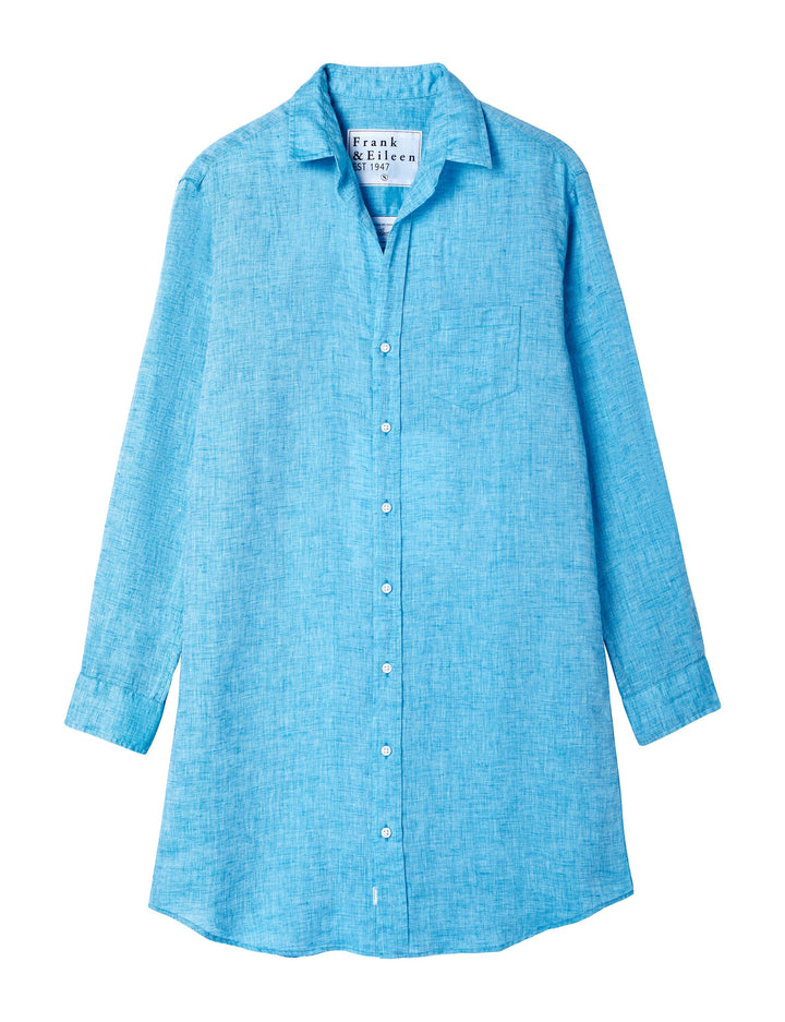 Frank & Eileen - Mary Woven Button Up Dress in Bright Turquoise Linen