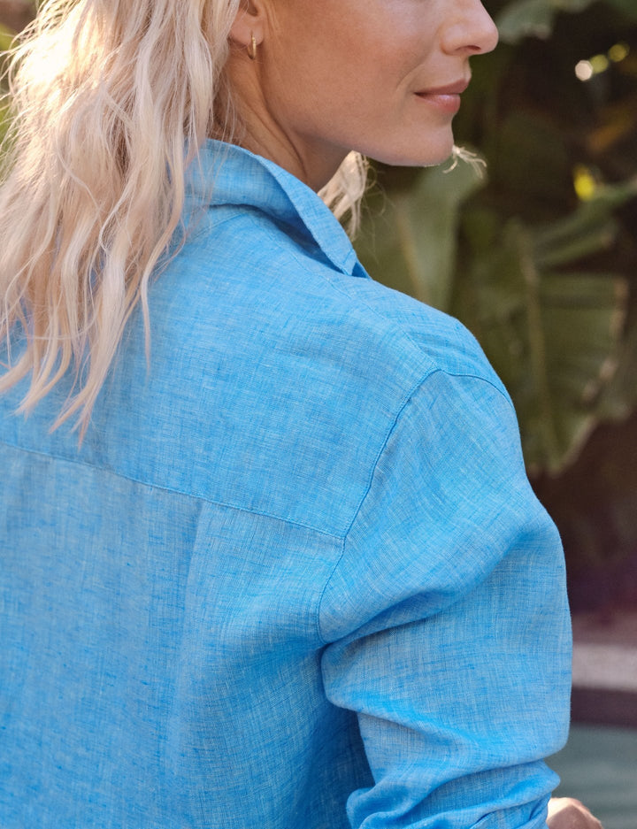 Frank & Eileen - Mary Woven Button Up Dress in Bright Turquoise Linen