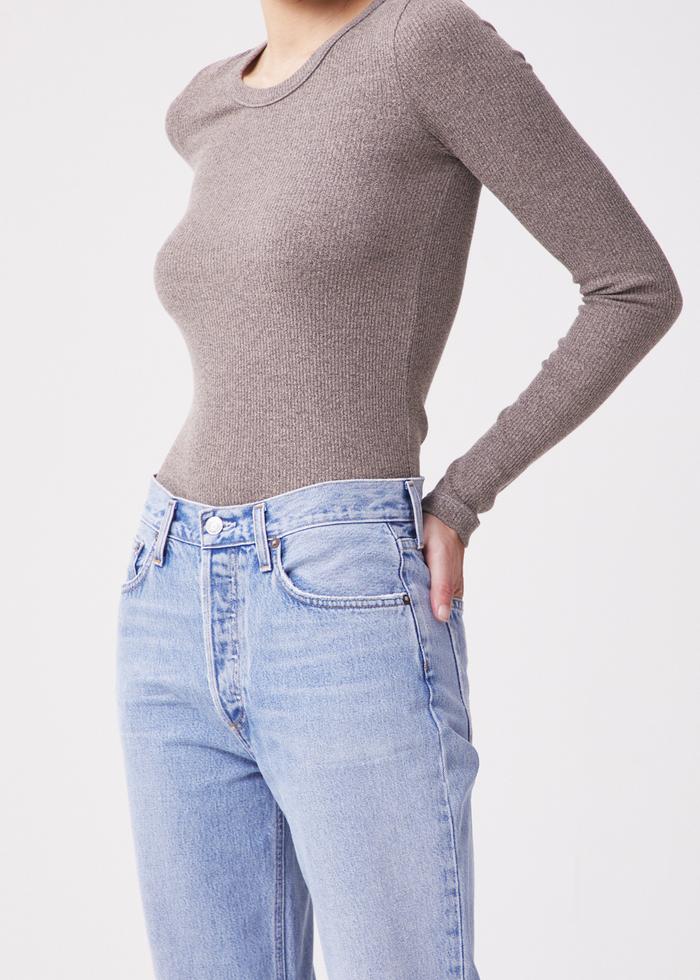 AGoldE - Maya Scoop Neck Rib Knit Top in Granola Heather