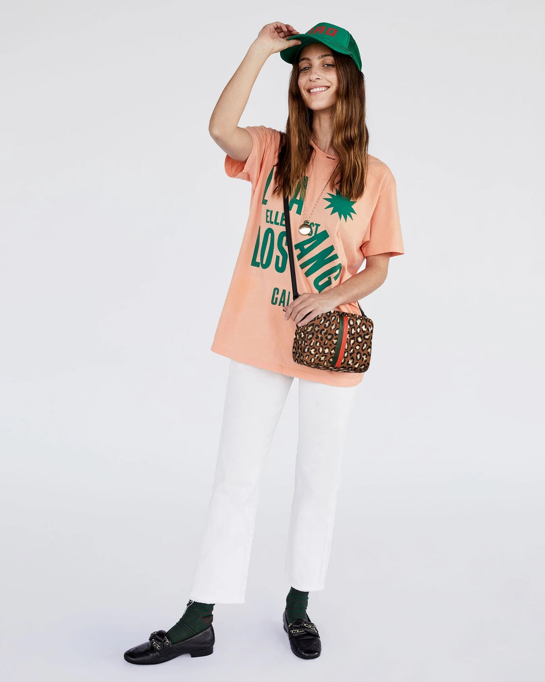 Clare V. - Midi Sac in Cognac Metal Cat w/ Evergreen & Poppy Italian Nappa Desert Stripes
