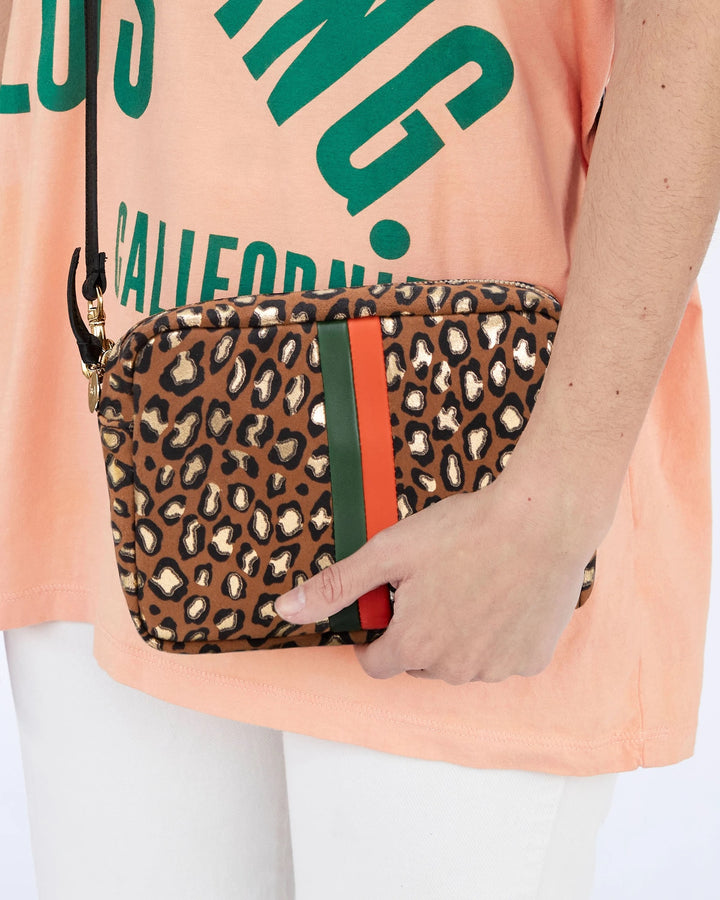 Clare V. - Midi Sac in Cognac Metal Cat w/ Evergreen & Poppy Italian Nappa Desert Stripes