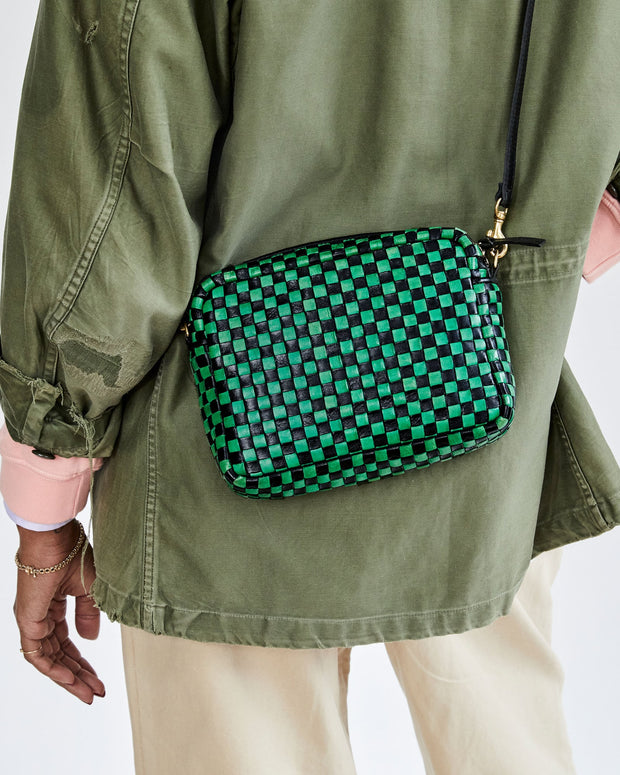 clare v green woven bag