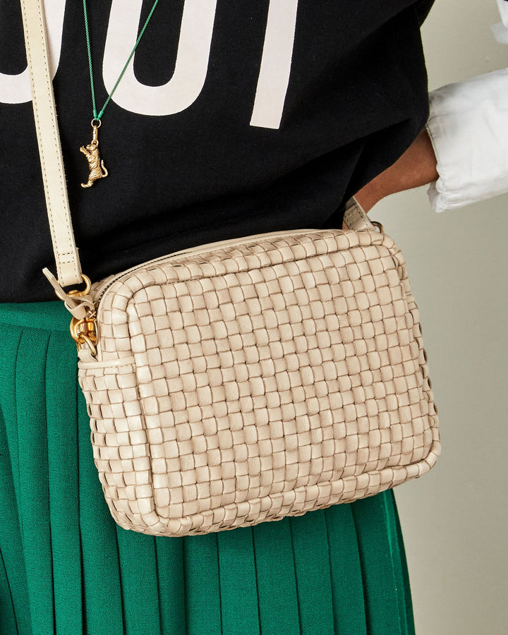 Clare V. - Midi Sac in Cream Woven Checker