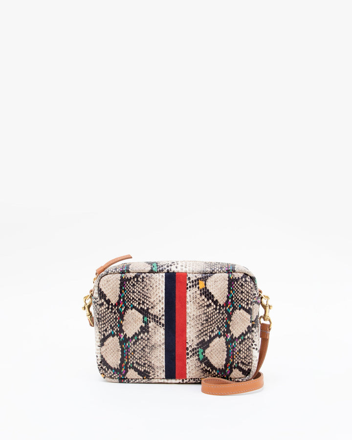 Clare V. - Midi Sac in Kaleidoscope Snake w/ Navy & Red Suede Desert Stripes