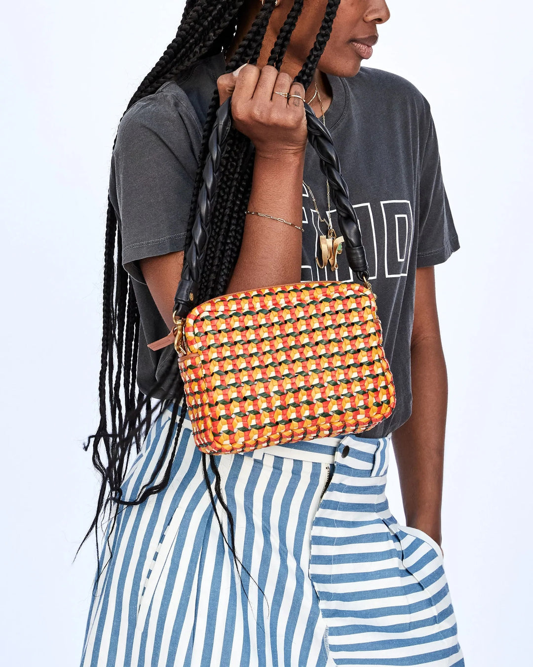 Clare V. - Midi Sac in Marigold, Cherry Red, Evergreen & Cream Rattan