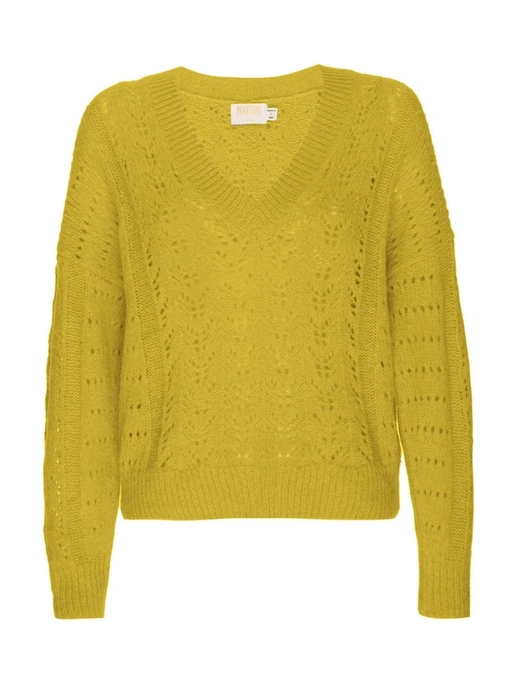 Nation LTD - Mika Pointelle Slouchy V Sweater in Honeycomb