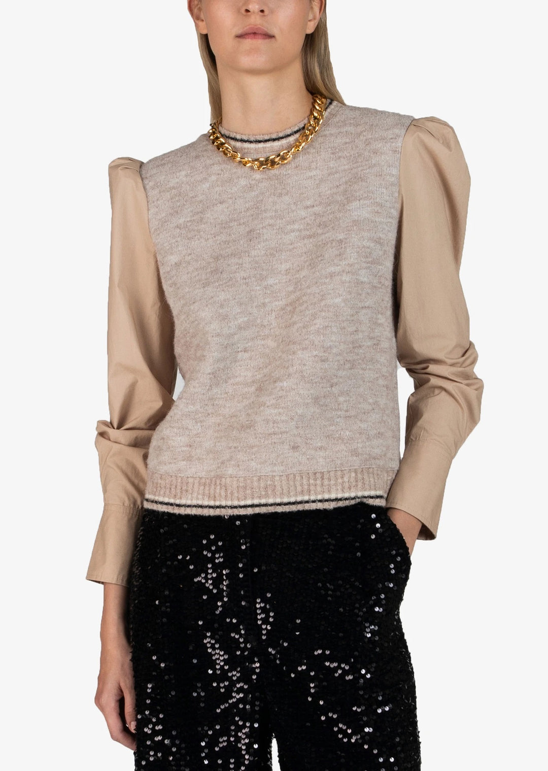 Derek Lam 10 Crosby - Milton Mixed Media Sweater in Khaki