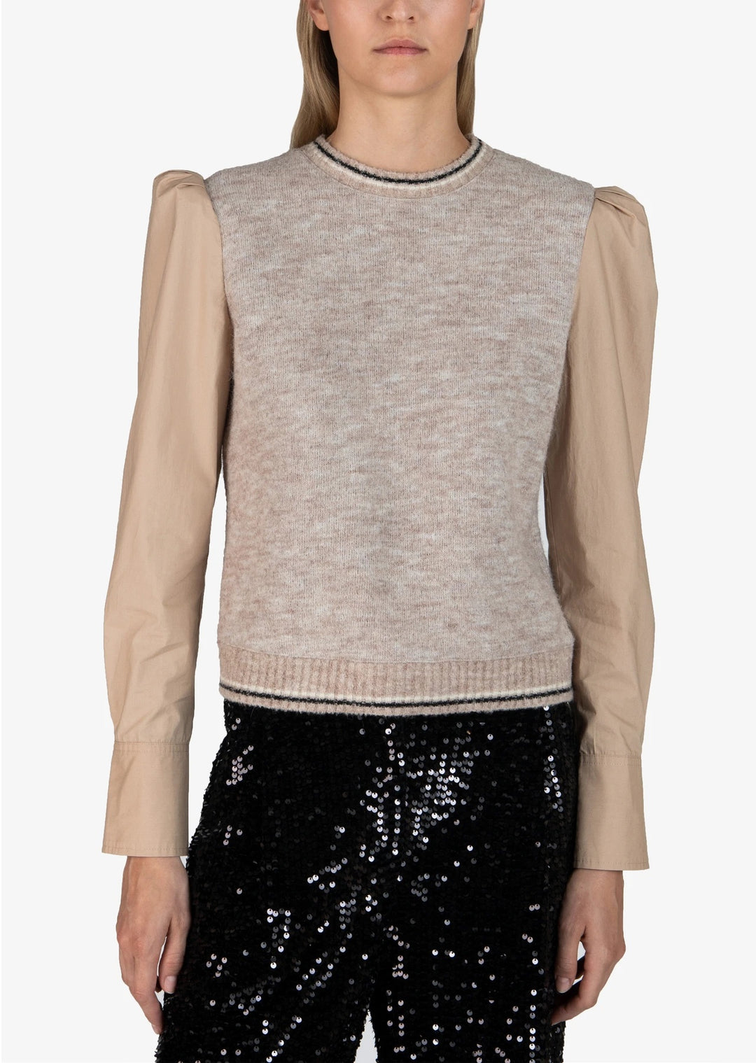 Derek Lam 10 Crosby - Milton Mixed Media Sweater in Khaki