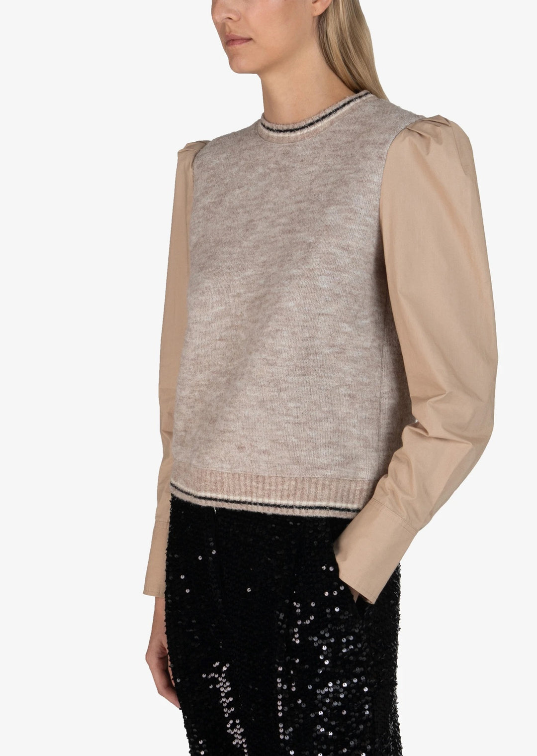 Derek Lam 10 Crosby - Milton Mixed Media Sweater in Khaki
