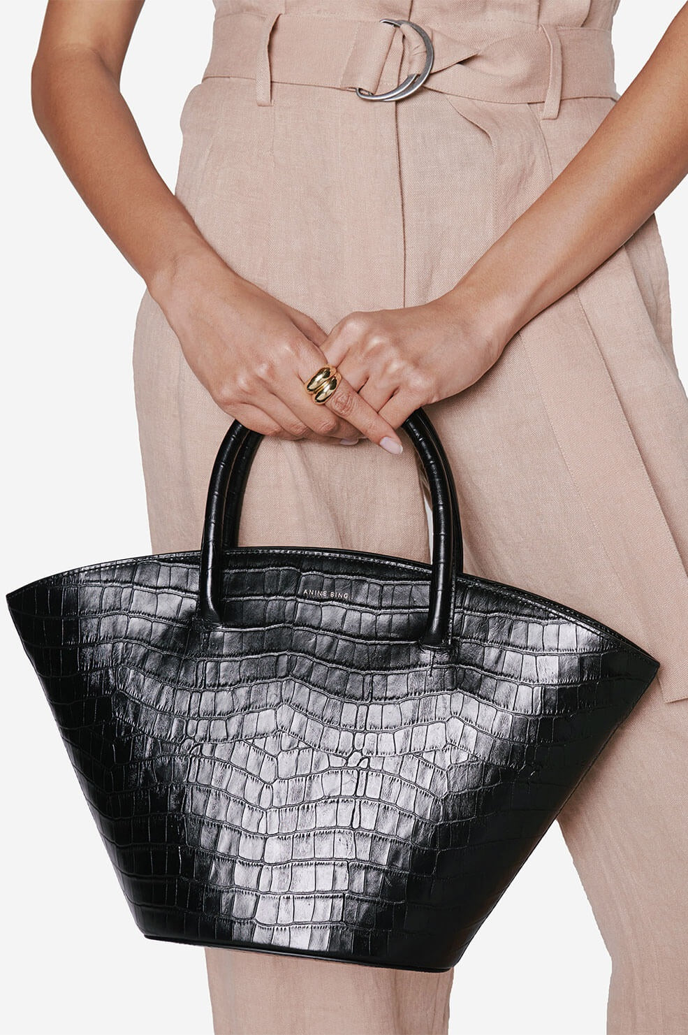 Anine Bing Mini Holland Bag in Black Croco – Blond Genius