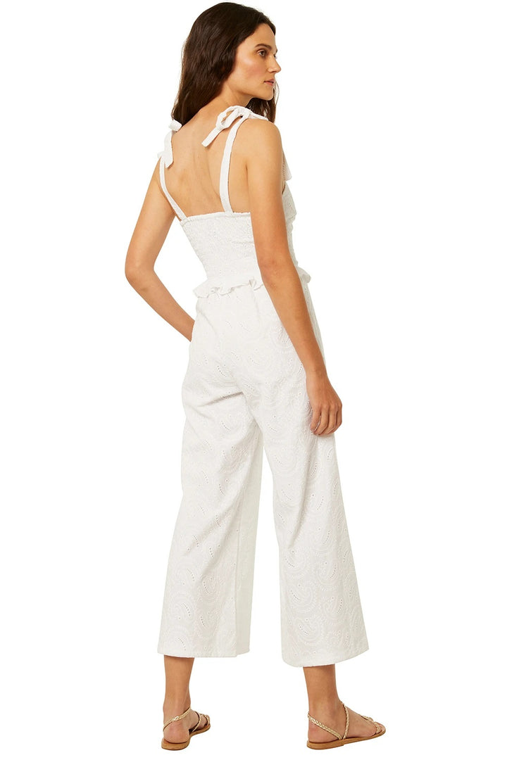 Misa - Etta Jumpsuit in White Paisley Eyelet Jumpsuits