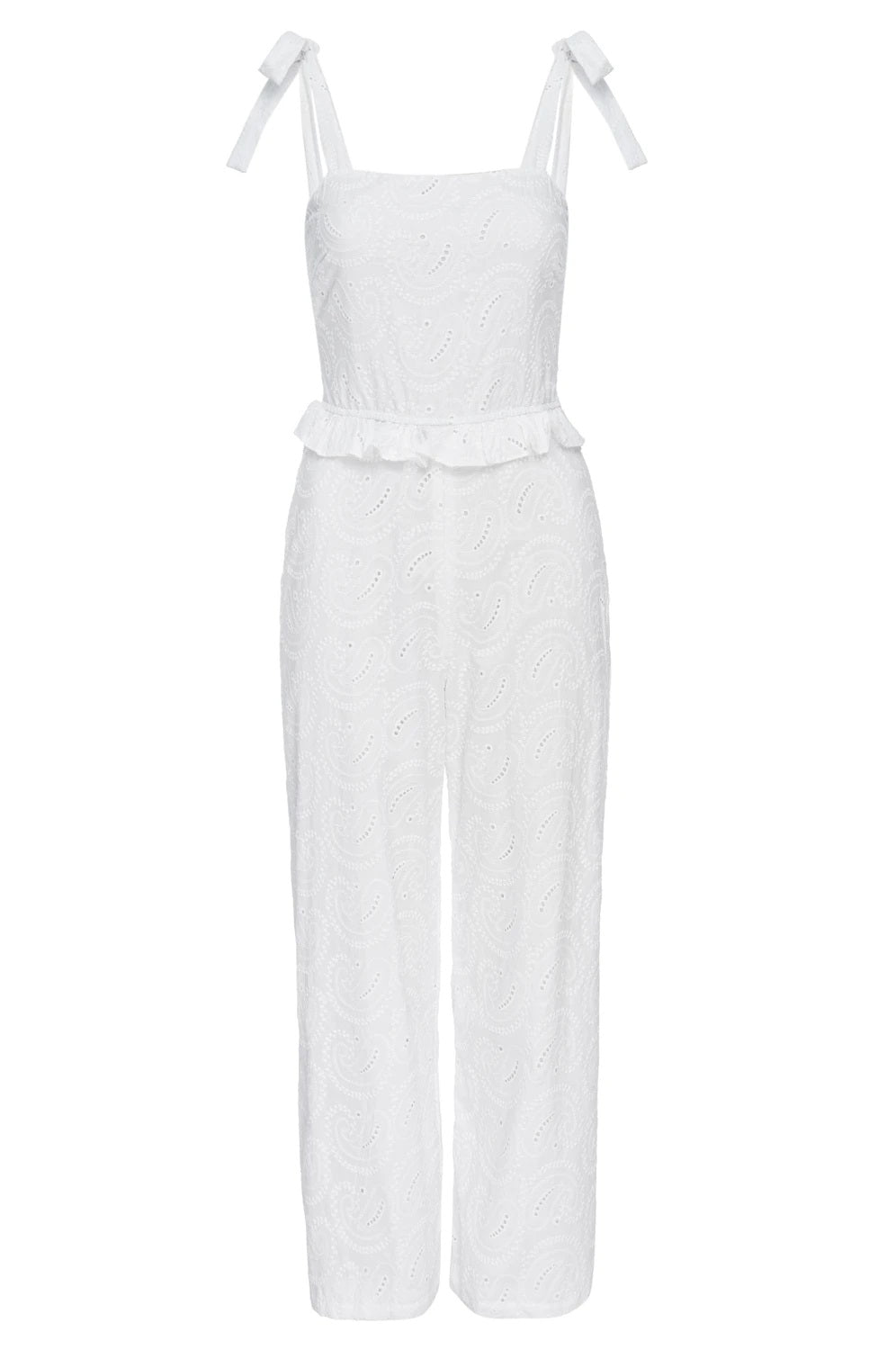 Misa - Etta Jumpsuit in White Paisley Eyelet Jumpsuits